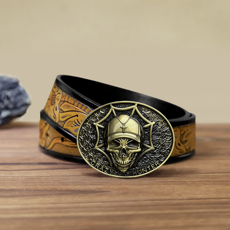 Men's DIY Crazy Hunter Skull Buckle Leather Belt