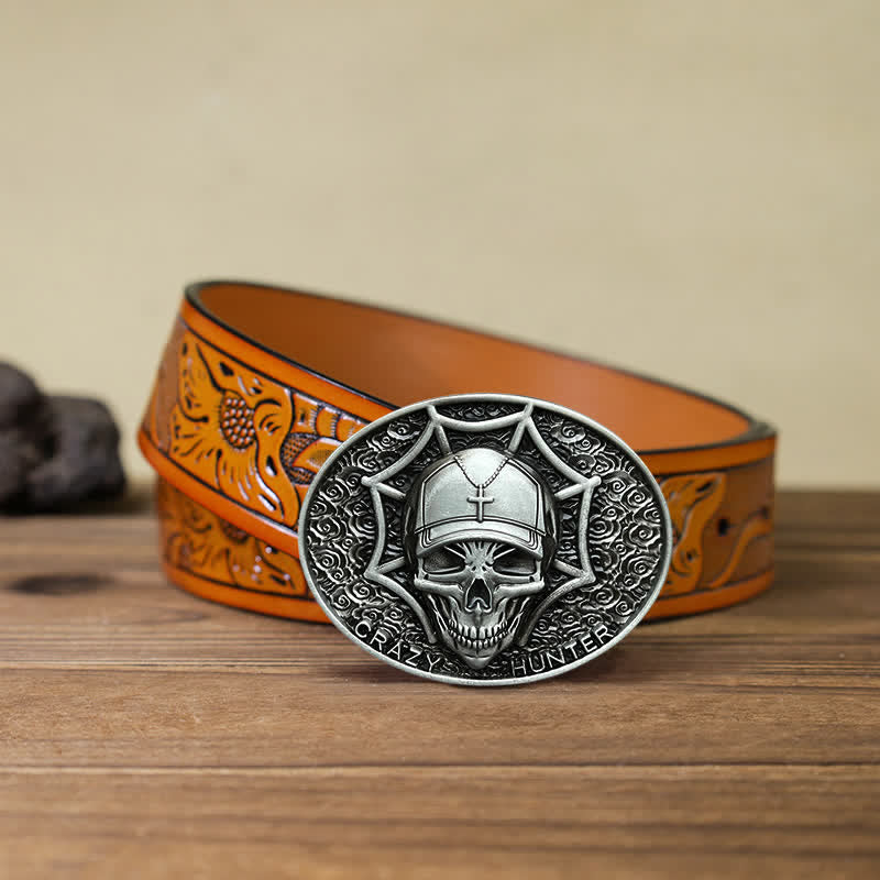 Men's DIY Crazy Hunter Skull Buckle Leather Belt