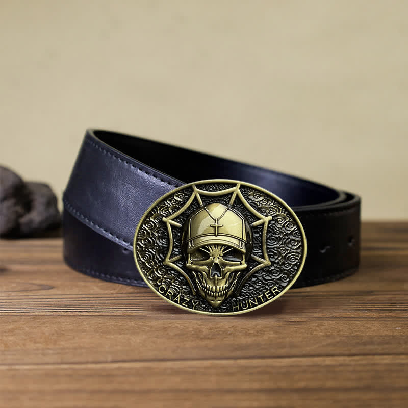 Men's DIY Crazy Hunter Skull Buckle Leather Belt