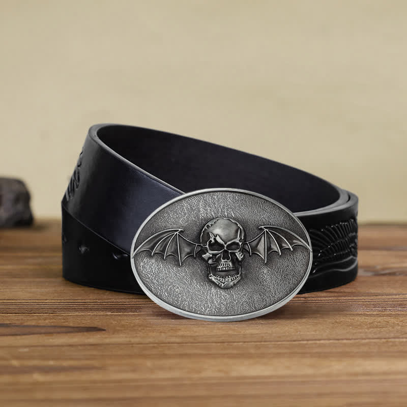 Men's DIY Punk Bat Wings Skull Buckle Leather Belt