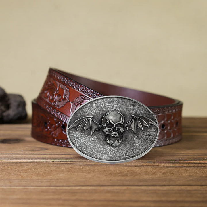 Men's DIY Punk Bat Wings Skull Buckle Leather Belt