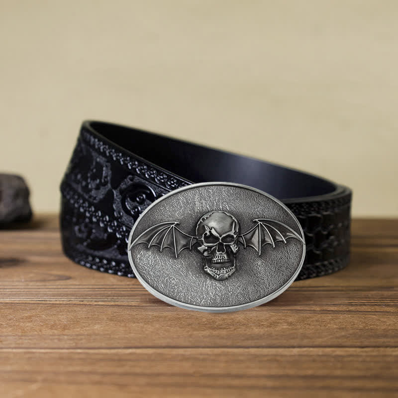 Men's DIY Punk Bat Wings Skull Buckle Leather Belt