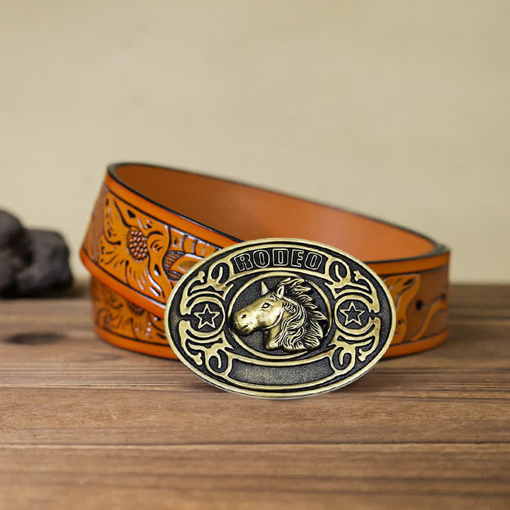 Men's DIY Rodeo Horse Head Buckle Leather Belt