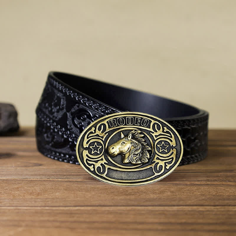 Men's DIY Rodeo Horse Head Buckle Leather Belt