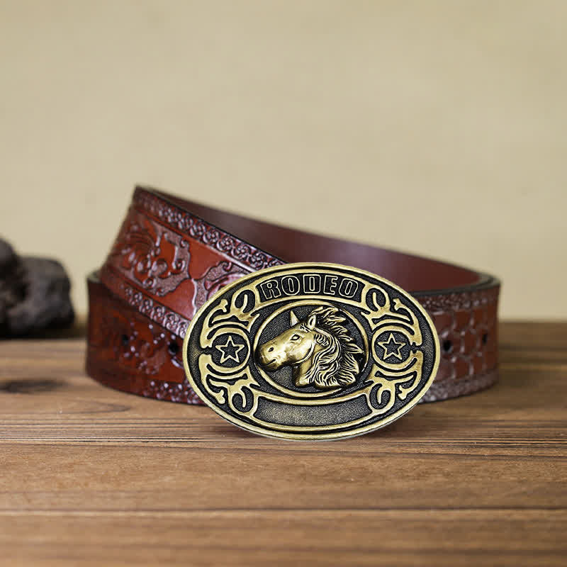 Men's DIY Rodeo Horse Head Buckle Leather Belt