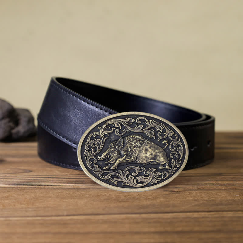 Men's DIY Novelty Wild Boar Buckle Leather Belt