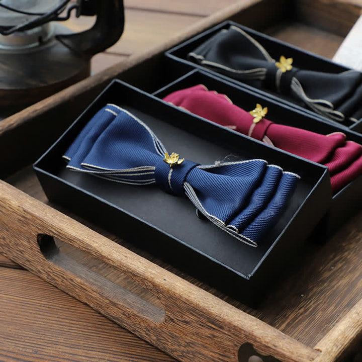 Men's Golden Flower Narrow Triple Layered Bow Tie