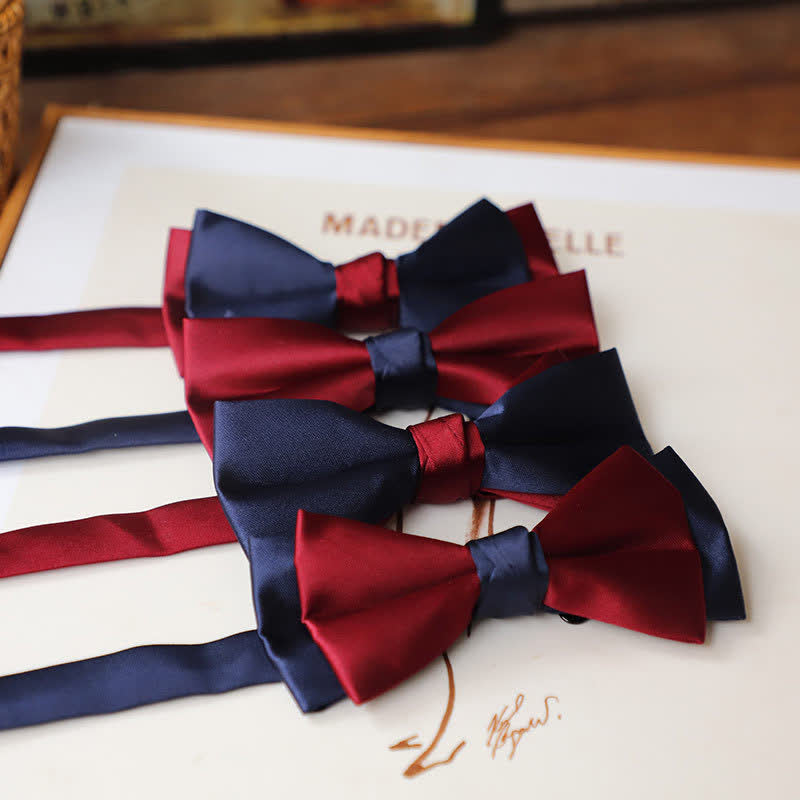 Men's Vintage Red Match Blue Two Tone Bow Tie