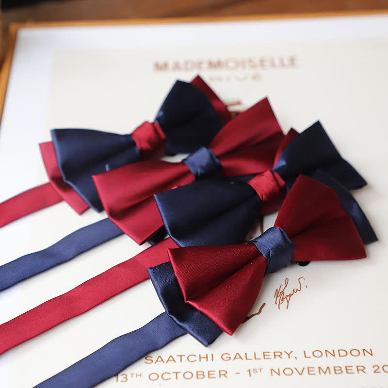 Men's Vintage Red Match Blue Two Tone Bow Tie