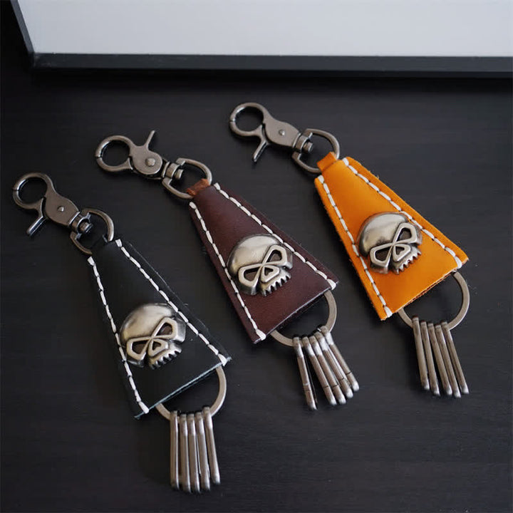 Punk Skull Head Handmade Leather Keychain