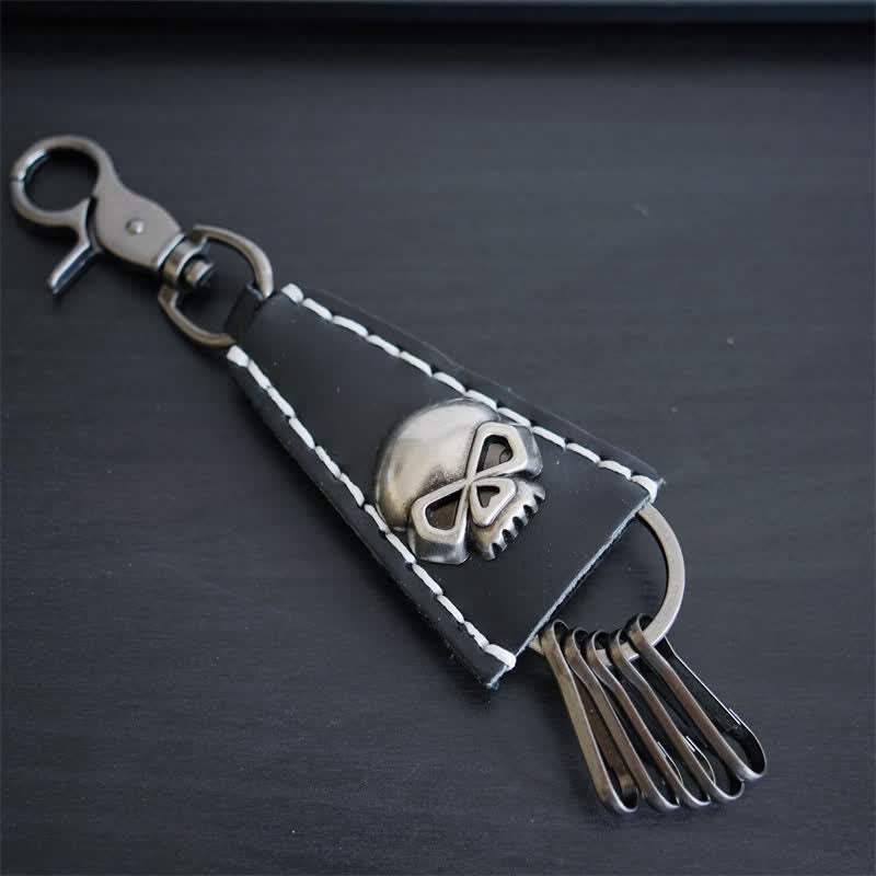 Punk Skull Head Handmade Leather Keychain