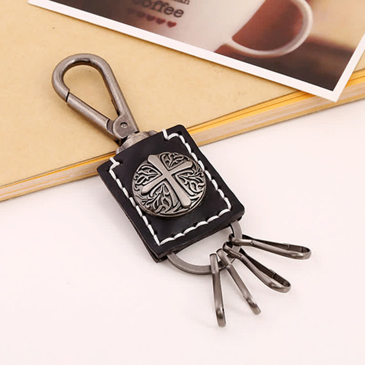 Retro Cross Versatile Handemade Leather Keychain