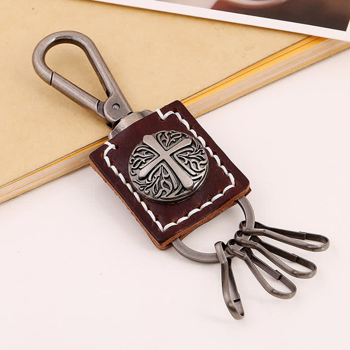 Retro Cross Versatile Handemade Leather Keychain