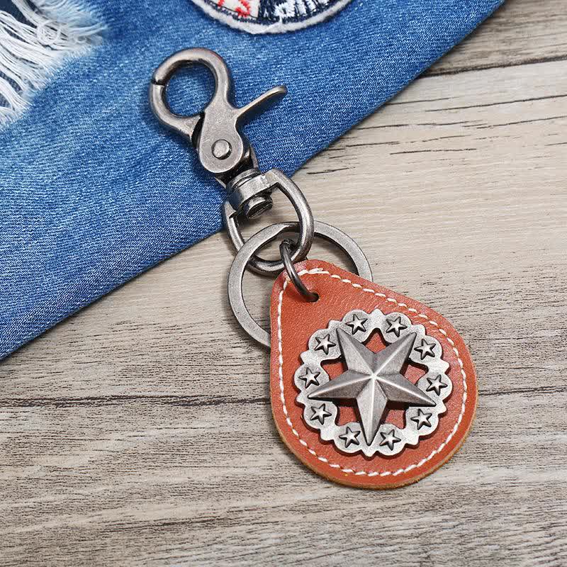 Lone Star Medallion Pendant Leather Keychain - Orange - image 4