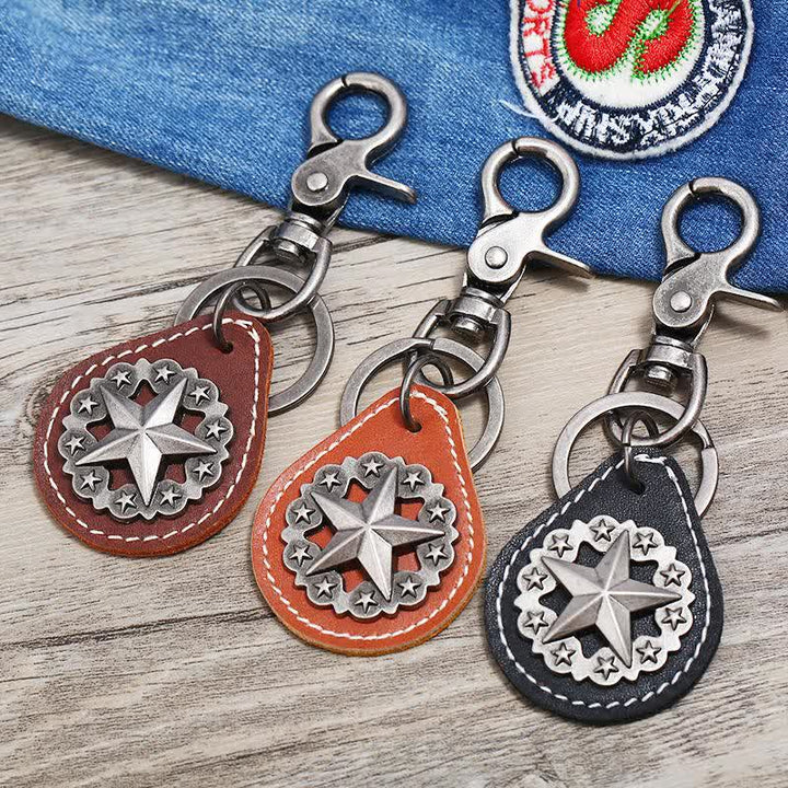 Lone Star Medallion Pendant Leather Keychain - image 0