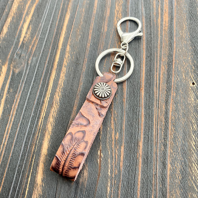 Weatern Turquoise Emboss Textured Leather Keychain