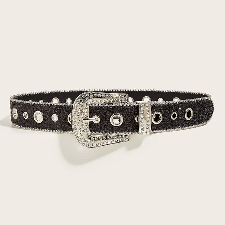 Women's Shinny Artificial Rhinestone Y2k Leather Belt