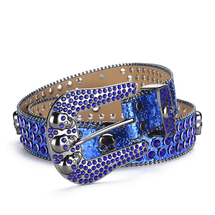 Women's Punk Skull Buckle Bead Edge Leather Belt