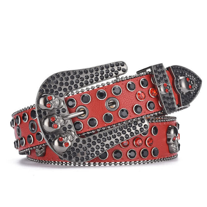 Women's Punk Skull Buckle Bead Edge Leather Belt