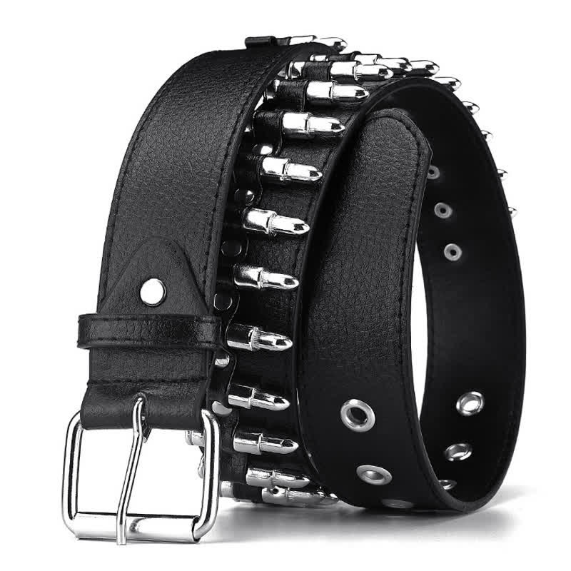 Black Punk Rock Bullets Rivet Studded Leather Belt