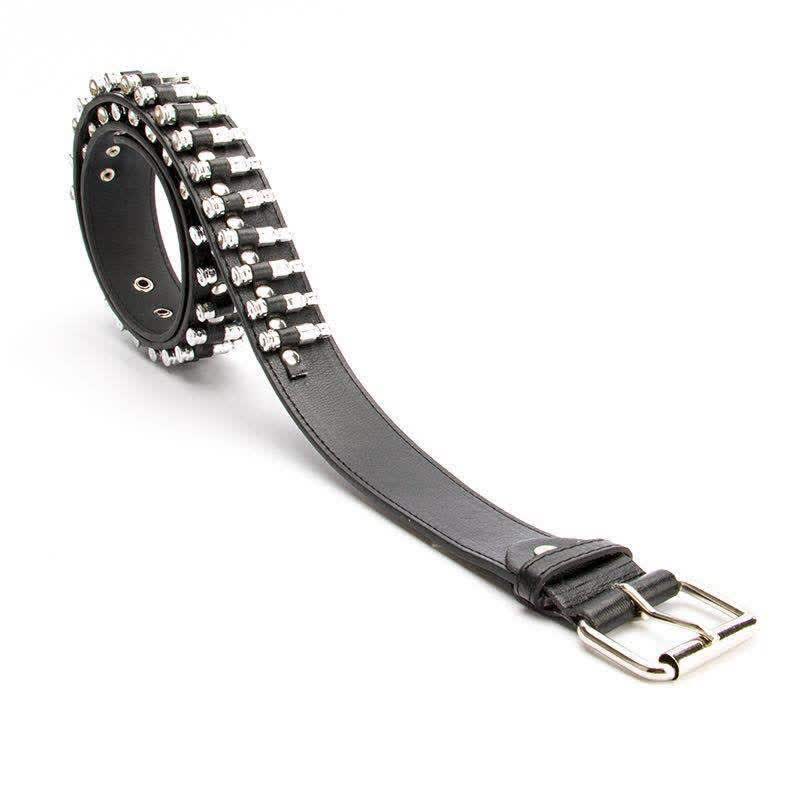 Black Punk Rock Bullets Rivet Studded Leather Belt