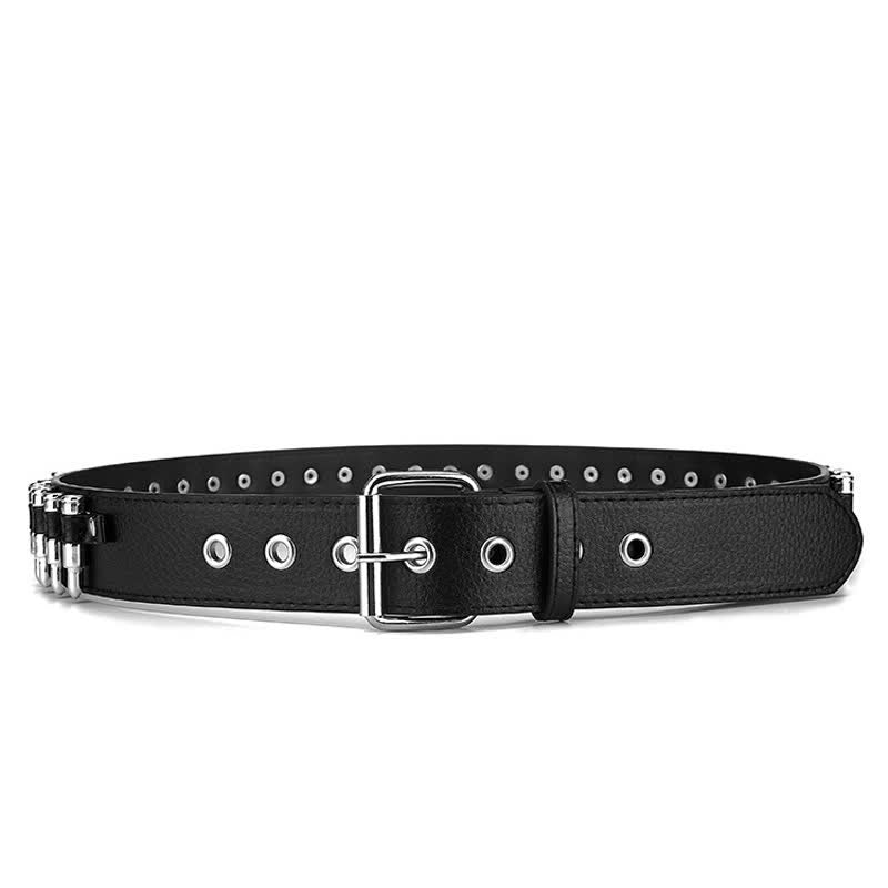 Black Punk Rock Bullets Rivet Studded Leather Belt