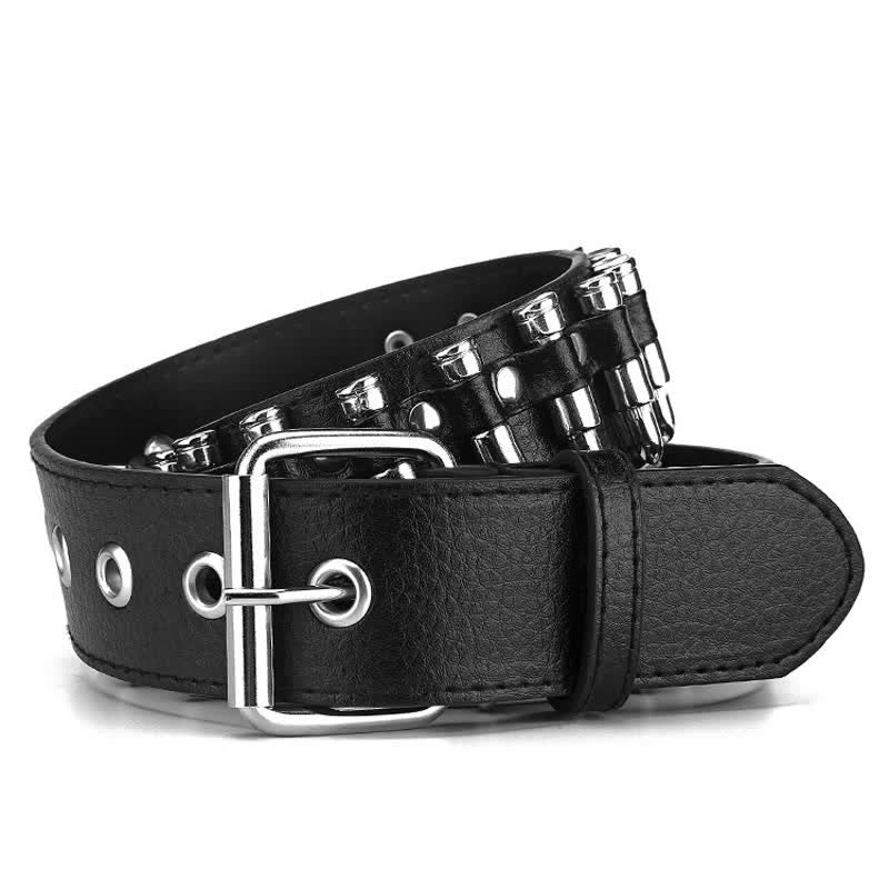 Black Punk Rock Bullets Rivet Studded Leather Belt