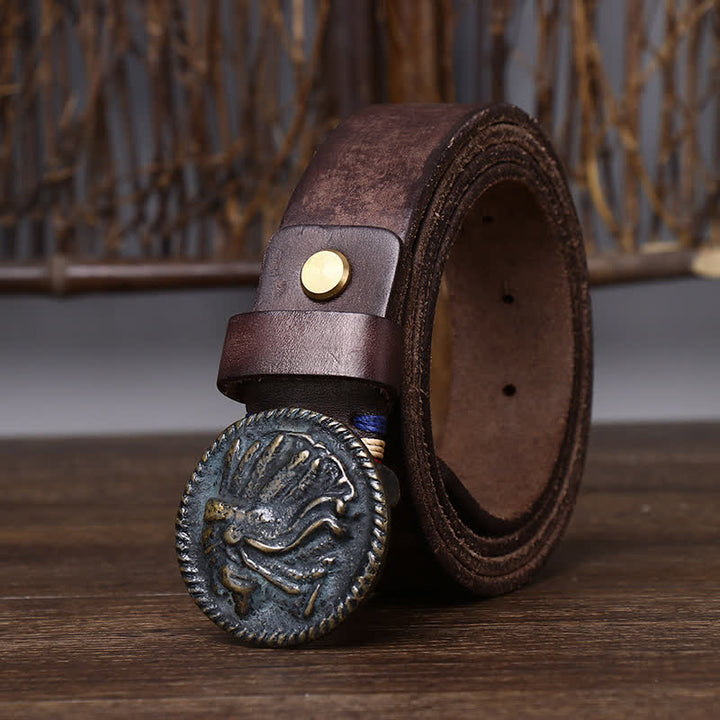 Men's Vintage Distressed Indian Head Leather Belt