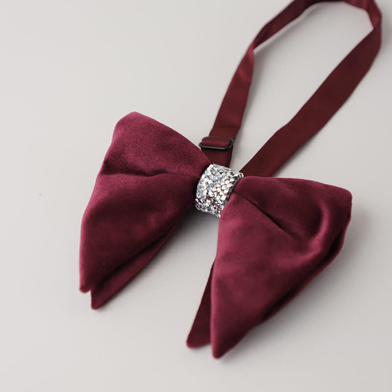 Men's Velvet Rhinestone Oversized Pointed Bow Tie