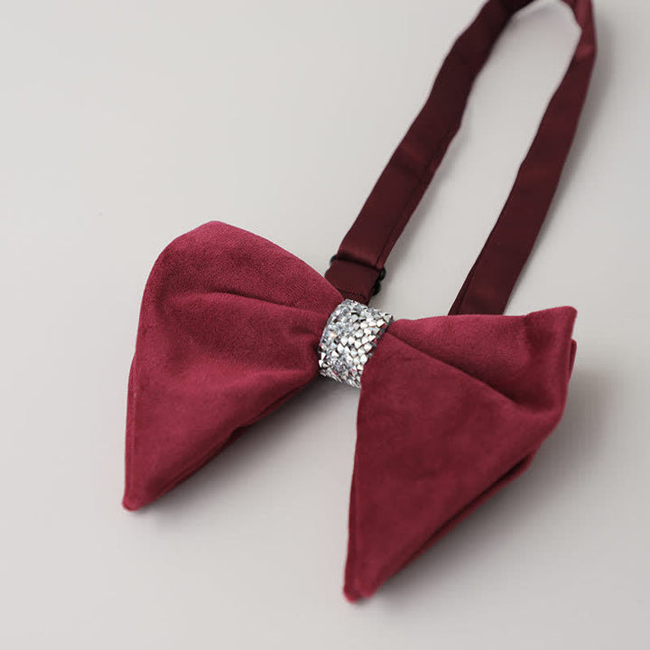 Men's Velvet Rhinestone Oversized Pointed Bow Tie