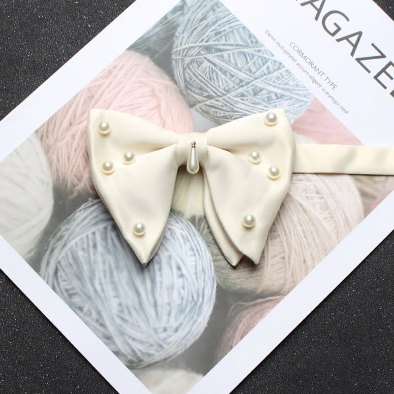 Men's Stylish Pearl Oversized Pointed Bow Tie