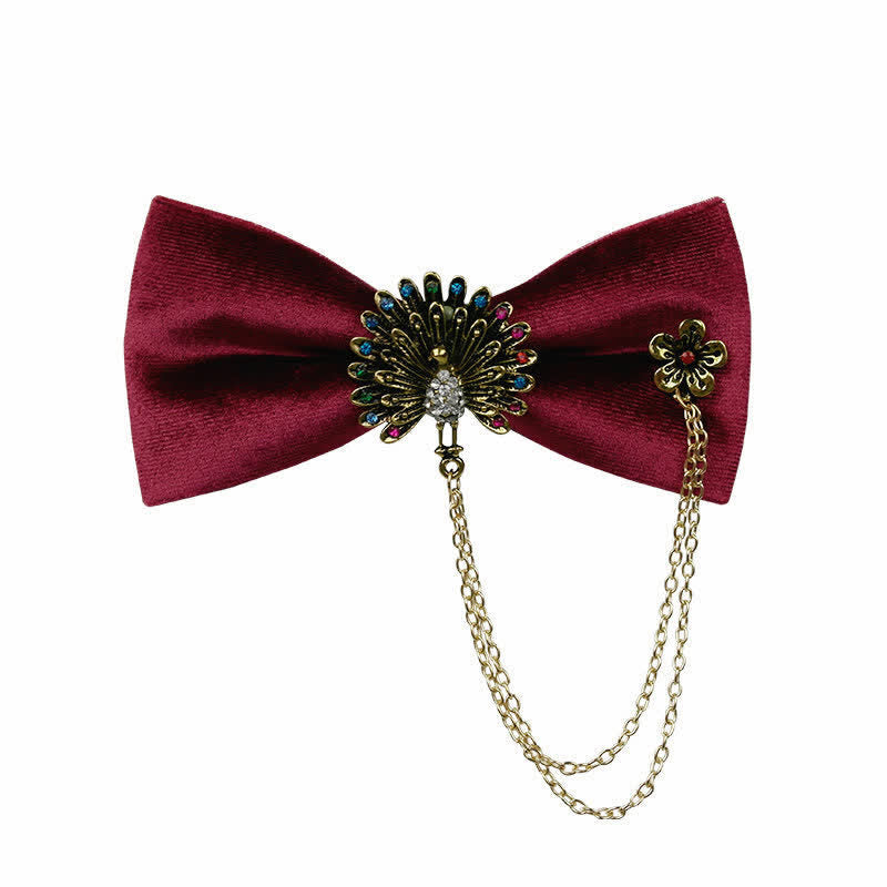 Men's Peacock Chain Decoration Velvet Bow Tie