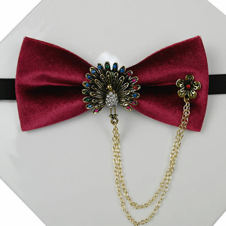 Men's Peacock Chain Decoration Velvet Bow Tie