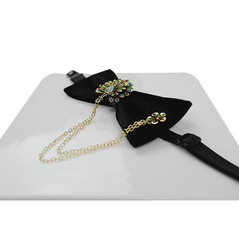 Men's Peacock Chain Decoration Velvet Bow Tie