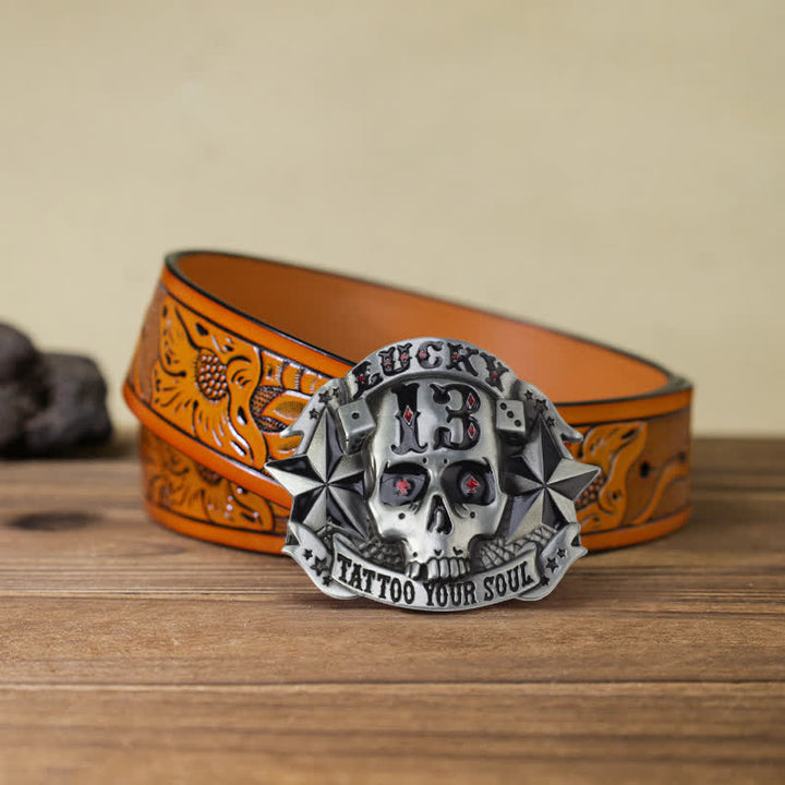 Men's DIY Enamel Skull Death Head Buckle Leather Belt