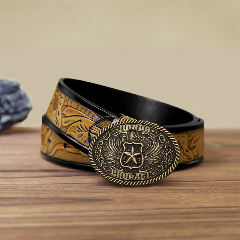 Men's DIY Honor Courage Eagle Wings Buckle Leather Belt