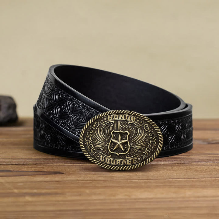 Men's DIY Honor Courage Eagle Wings Buckle Leather Belt