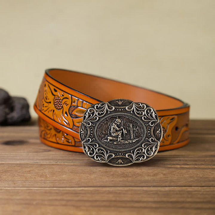 Men's DIY Kneeling Prayer Western Buckle Leather Belt