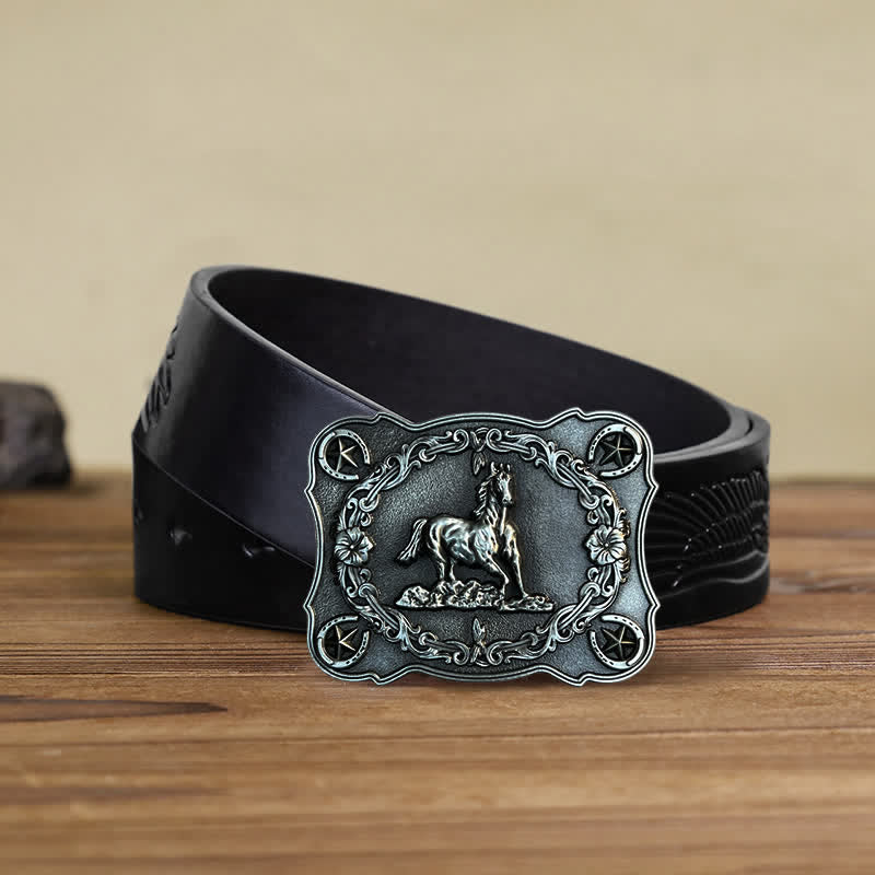 Men's DIY Wild Running Horse Buckle Leather Belt