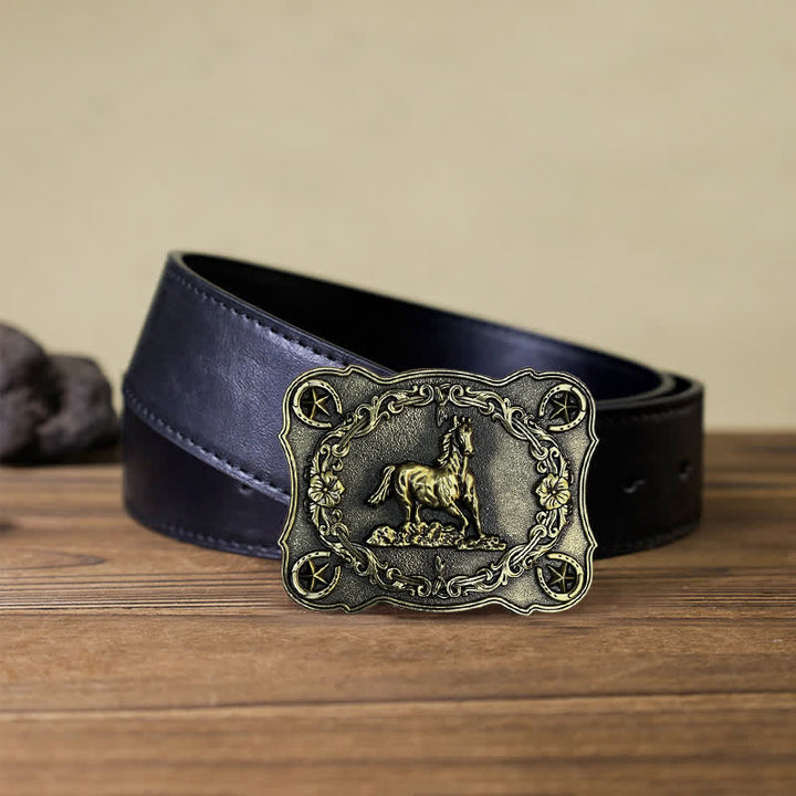 Men's DIY Wild Running Horse Buckle Leather Belt