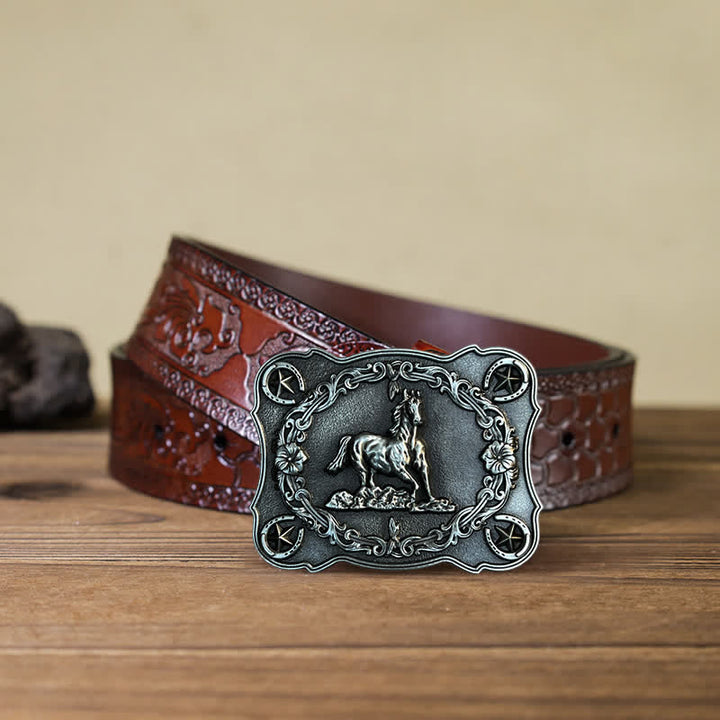 Men's DIY Wild Running Horse Buckle Leather Belt