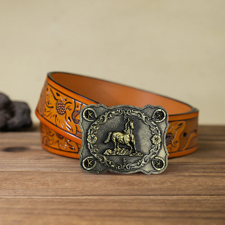 Men's DIY Wild Running Horse Buckle Leather Belt