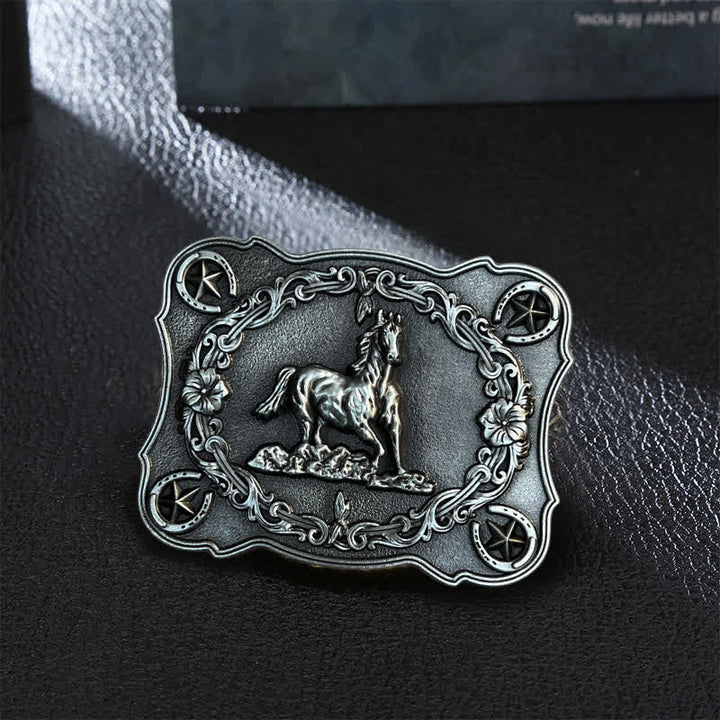 Men's DIY Wild Running Horse Buckle Leather Belt