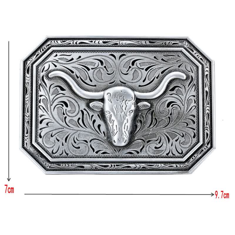 Men's DIY Simple Longhorn Bull Head Buckle Leather Belt