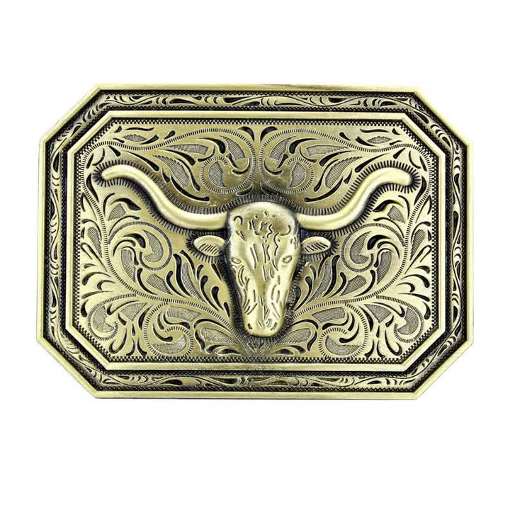 Men's DIY Simple Longhorn Bull Head Buckle Leather Belt