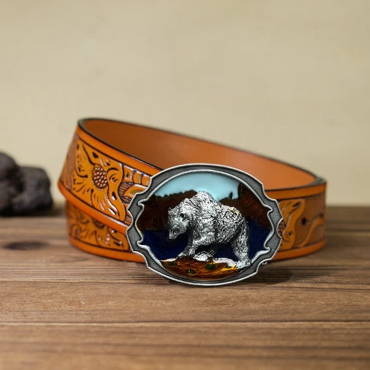 Men's DIY Polar Bear Enameled Buckle Leather Belt