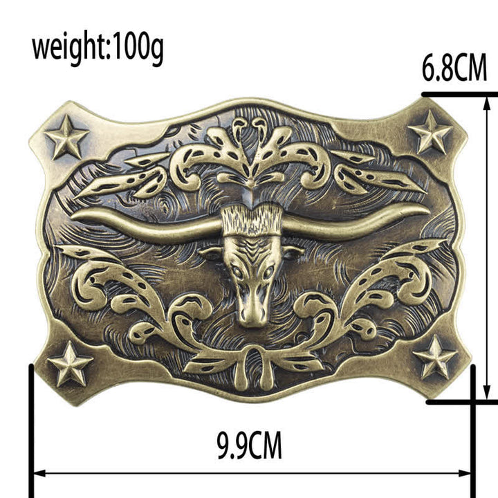 Men's DIY Square Western Bull Head Buckle Leather Belt