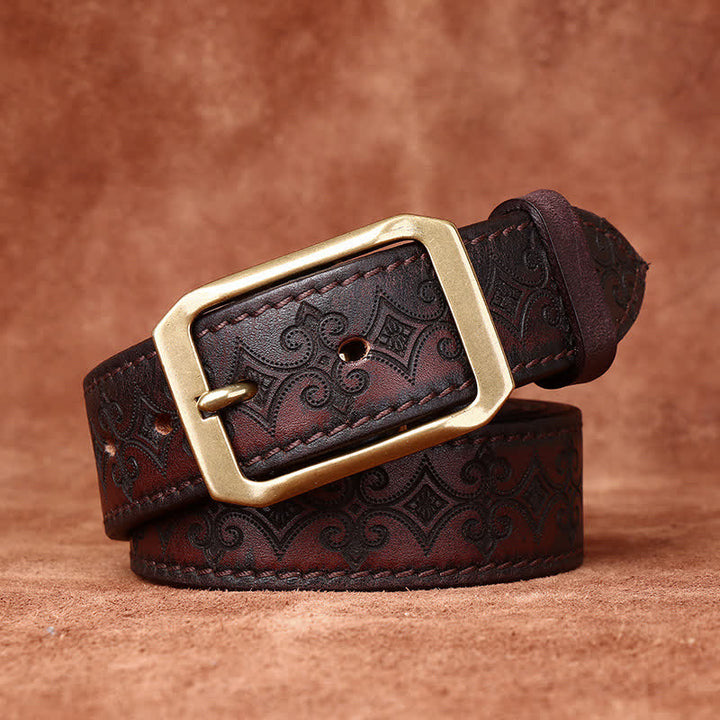 Men's Carving Strap Luxury Brass Buckle Leather Belt