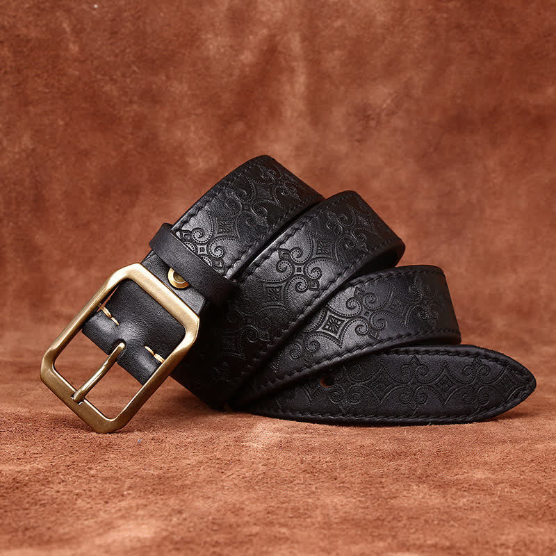 Men's Carving Strap Luxury Brass Buckle Leather Belt