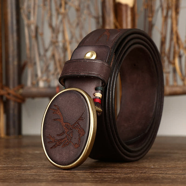 Men's Laser Engraving Deer Pattern Leather Belt - image 7